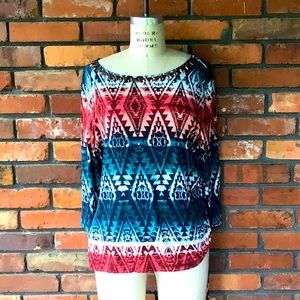 Ruby Rd. Petite XL Print Shirt Red Blue Rayon